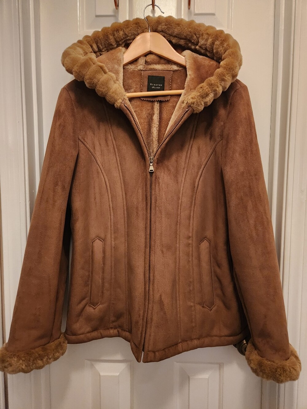 Y2K Braetan Faux Suede Fur Lined Jacket With Hood - Size L